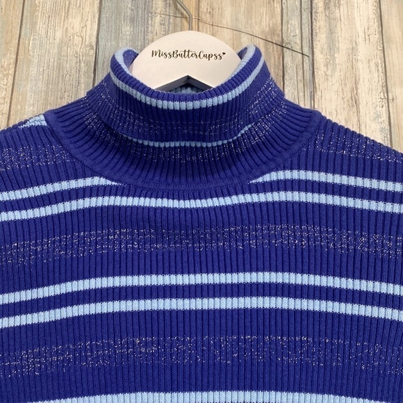 Basic Editions Blue Striped Long Sleeve Turtleneck Sweater | NWOT | Medium - Picture 5 of 10